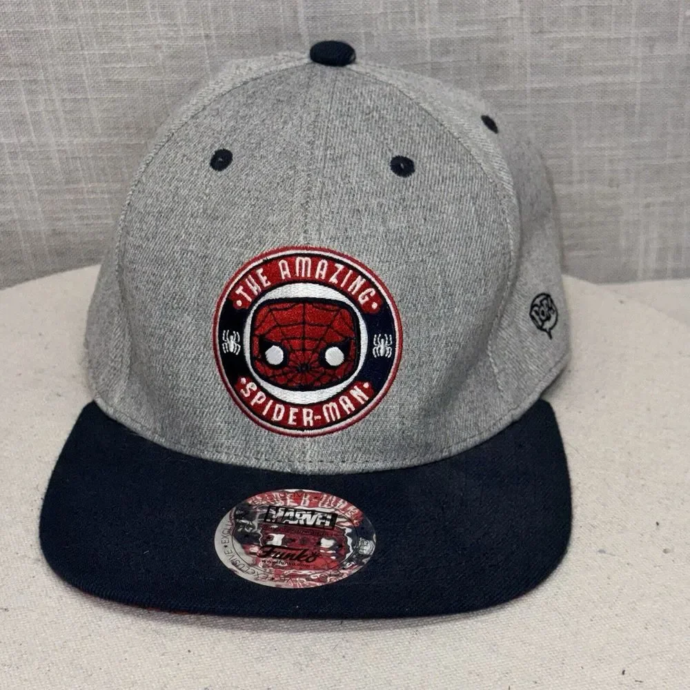 Funko Marvel Spider-Man Hat Mens OSFM Gray Snapback‎ Flat Brim Pop Culture Cap